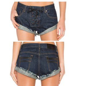 One Teaspoon Bandits Lace Up Dark Wash Jean Shorts